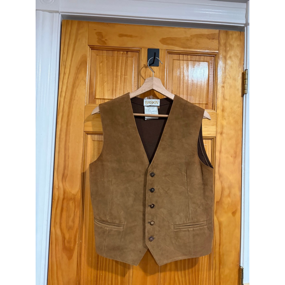 Vintage Baskin France Suede Vest Brown Leather Western Cowboy Waistcoat Jacket M